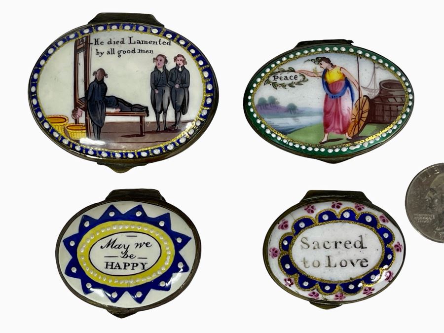 Collection Of Four Antique English Hand Painted Enamel Boxes [Photo 1]