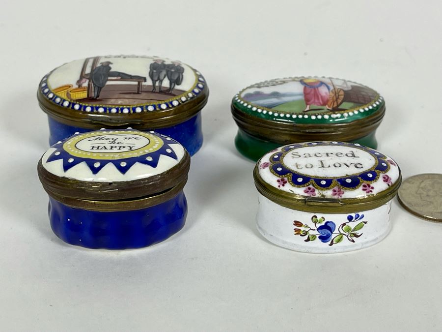 Collection Of Four Antique English Hand Painted Enamel Boxes [Photo 8]