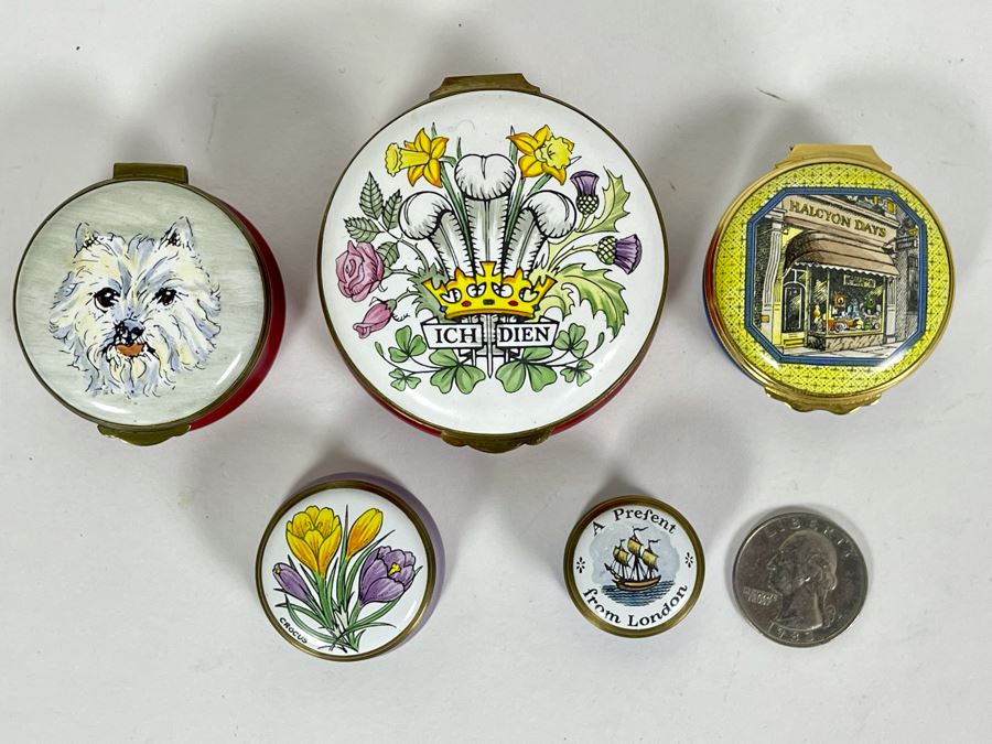 Collection Of Five Vintage English Enamel Boxes From Halcyon Days And Crummles [Photo 3]