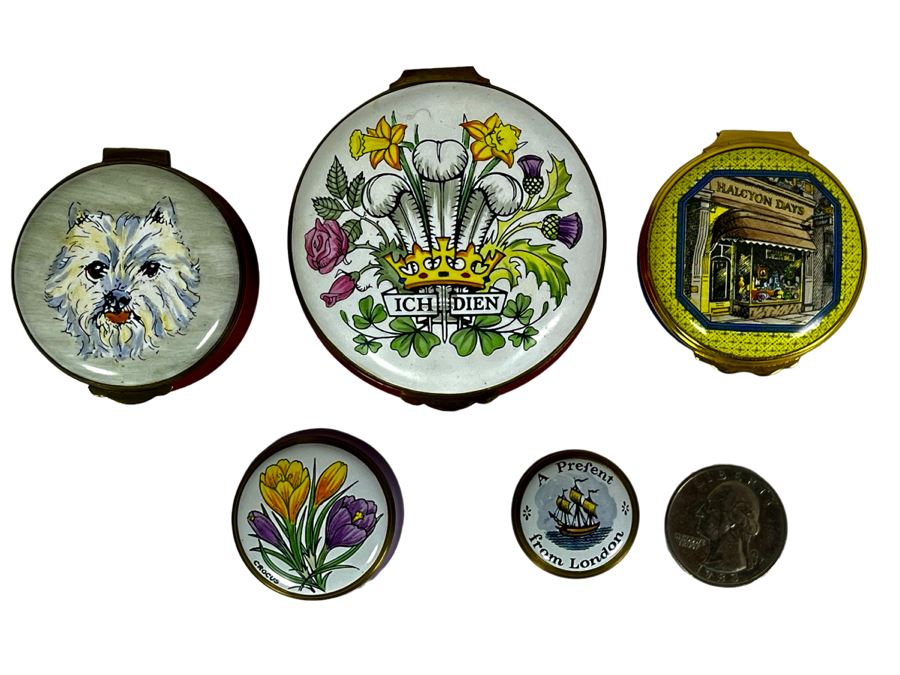 Collection Of Five Vintage English Enamel Boxes From Halcyon Days And Crummles [Photo 1]