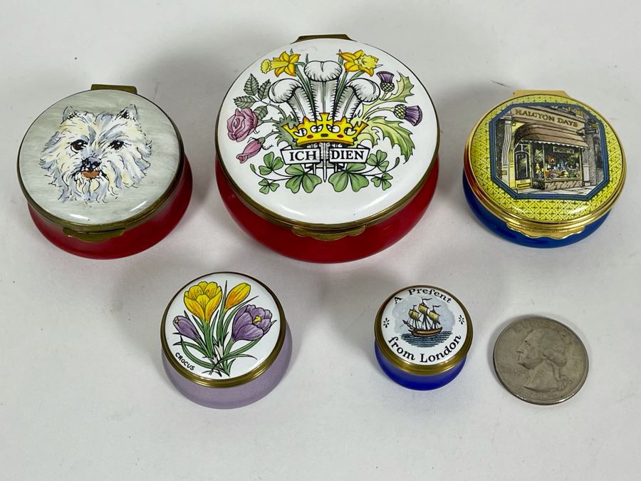 Collection Of Five Vintage English Enamel Boxes From Halcyon Days And Crummles [Photo 4]