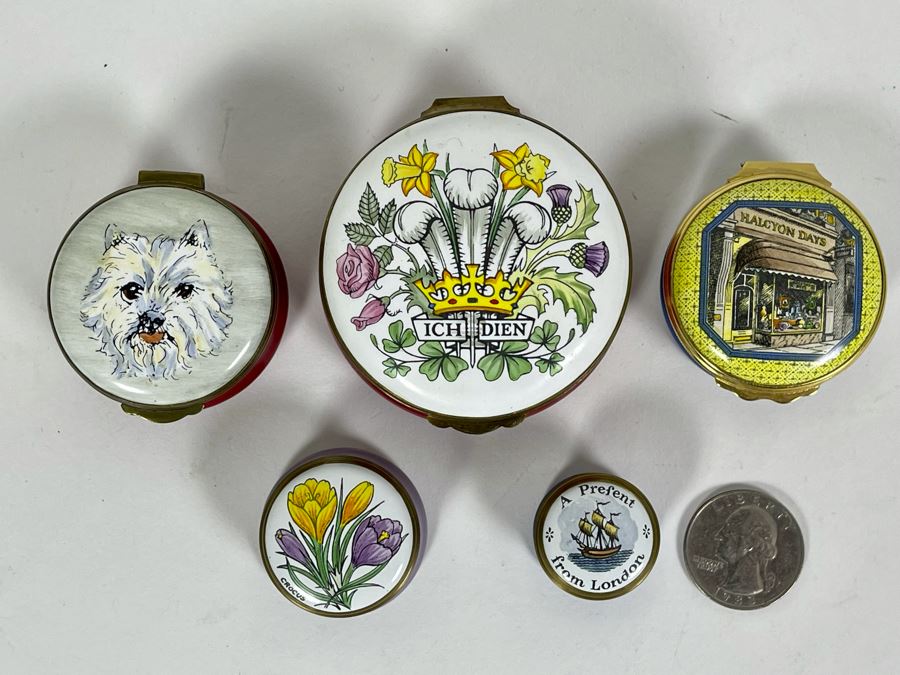 Collection Of Five Vintage English Enamel Boxes From Halcyon Days And Crummles [Photo 2]