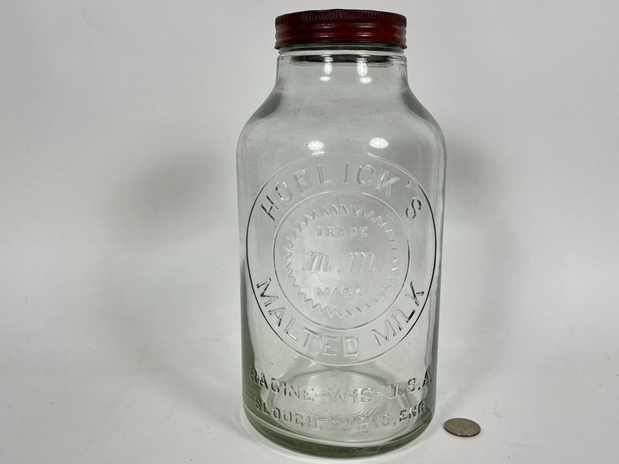 Vintage Horlick's Malted Milk Glass Jar 11H [Photo 2]