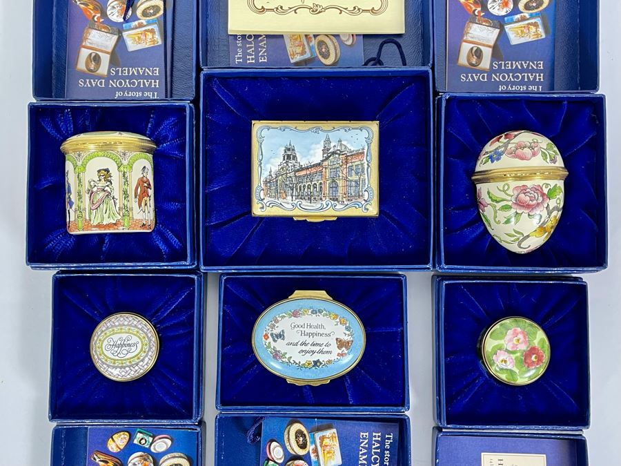 Six Halcyon Days Enamel Boxes With Original Boxes Including Limited Edition Bilston Enamel The Victoria & Albert Museum Box 148 Of 350 [Photo 2]