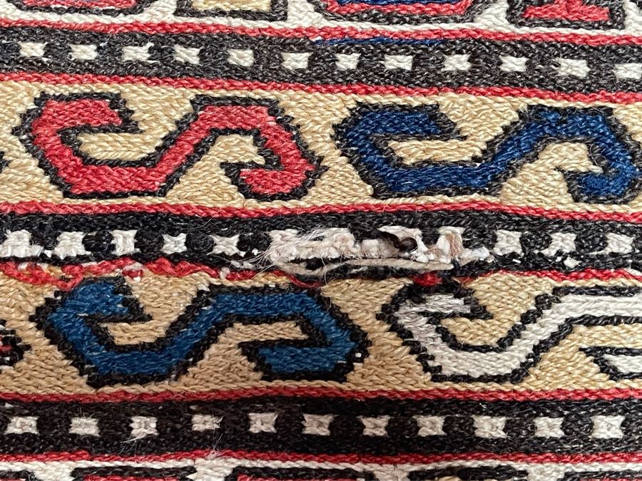 Vintage Hand Woven Wool Prayer Rug Made In Iran 23 X 43 (Note Middle Of Rug Has Hole From Wear - See Photos) [Photo 8]