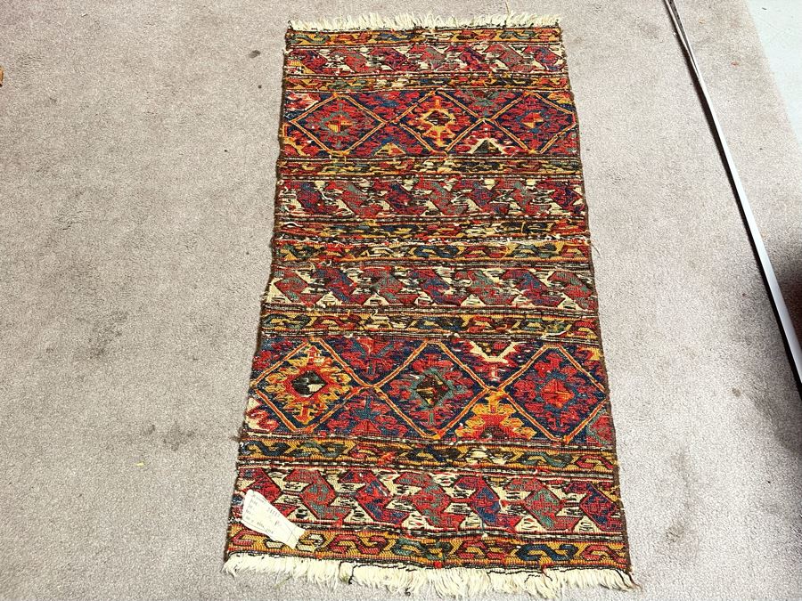 Vintage Hand Woven Wool Prayer Rug Made In Iran 23 X 43 (Note Middle Of Rug Has Hole From Wear - See Photos) [Photo 15]