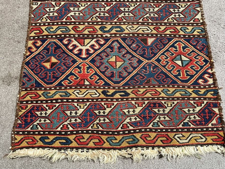 Vintage Hand Woven Wool Prayer Rug Made In Iran 23 X 43 (Note Middle Of Rug Has Hole From Wear - See Photos) [Photo 6]