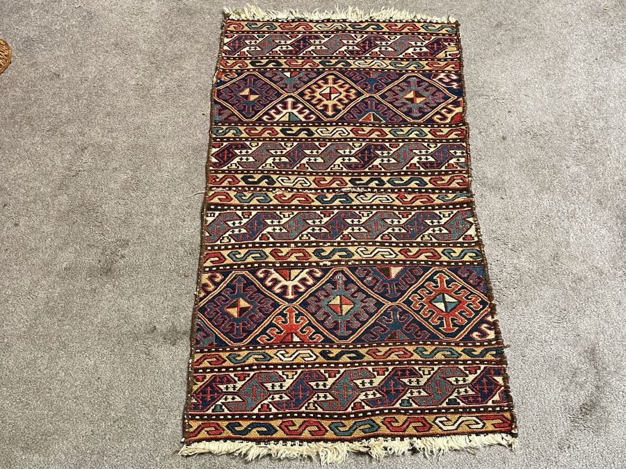 Vintage Hand Woven Wool Prayer Rug Made In Iran 23 X 43 (Note Middle Of Rug Has Hole From Wear - See Photos) [Photo 5]