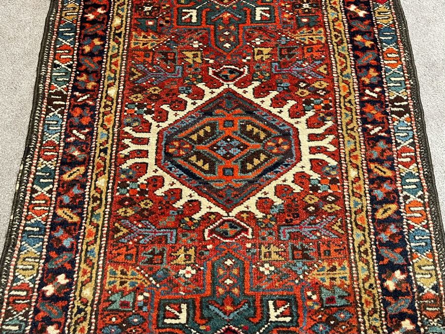 Vintage Hand Woven Wool Rug Some Damage To One End Of Rug 28 X 48 [Photo 8]