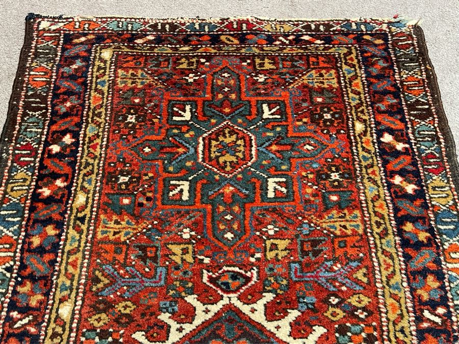 Vintage Hand Woven Wool Rug Some Damage To One End Of Rug 28 X 48 [Photo 9]