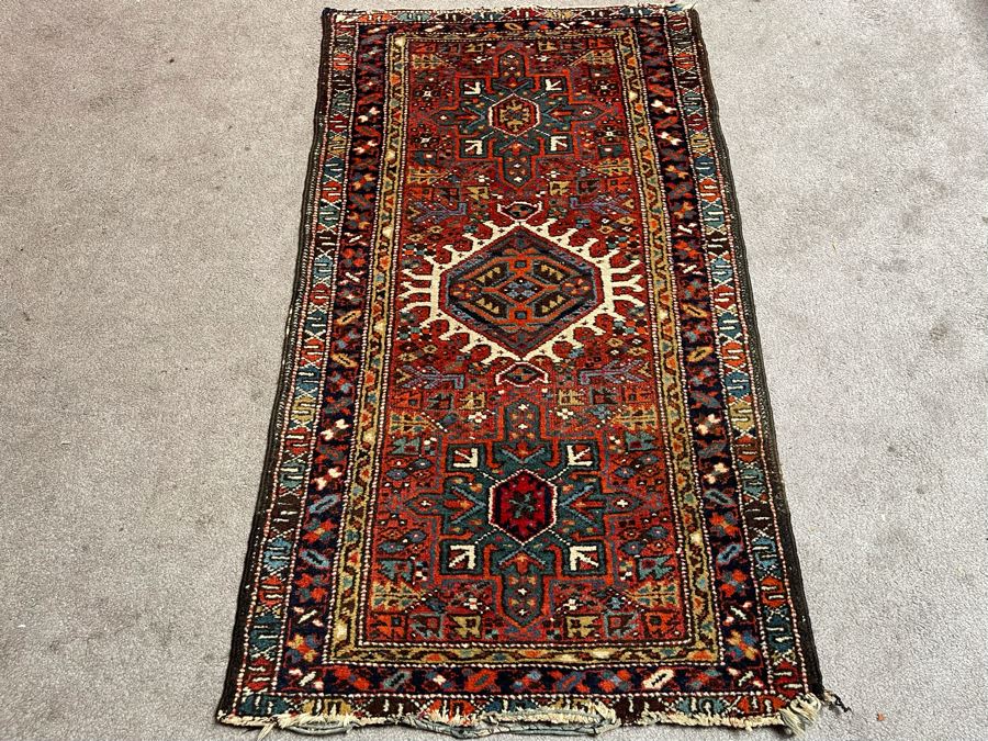Vintage Hand Woven Wool Rug Some Damage To One End Of Rug 28 X 48 [Photo 2]