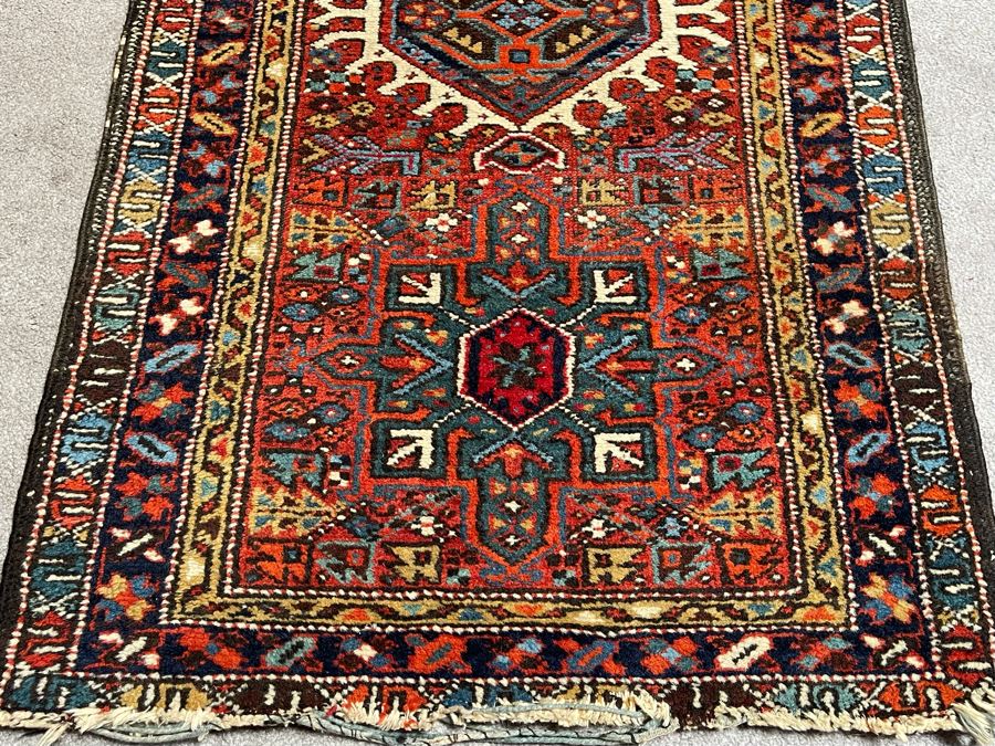 Vintage Hand Woven Wool Rug Some Damage To One End Of Rug 28 X 48 [Photo 7]