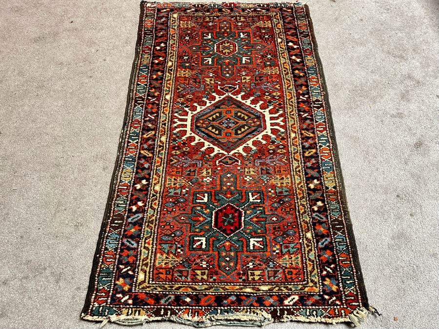 Vintage Hand Woven Wool Rug Some Damage To One End Of Rug 28 X 48 [Photo 3]