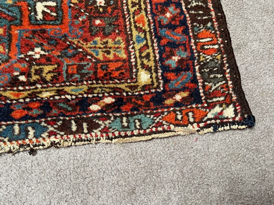 Vintage Hand Woven Wool Rug Some Damage To One End Of Rug 28 X 48 [Photo 11]