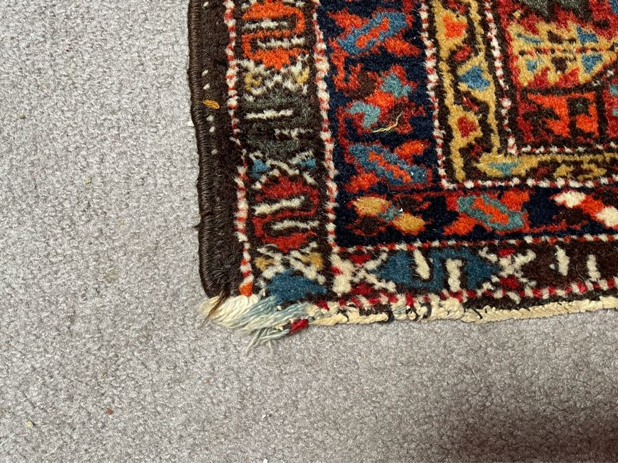 Vintage Hand Woven Wool Rug Some Damage To One End Of Rug 28 X 48 [Photo 10]