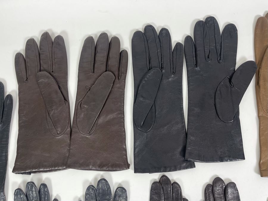 Seven Pairs Of Women's Leather Gloves Some French Size 6 1/2 [Photo 7]