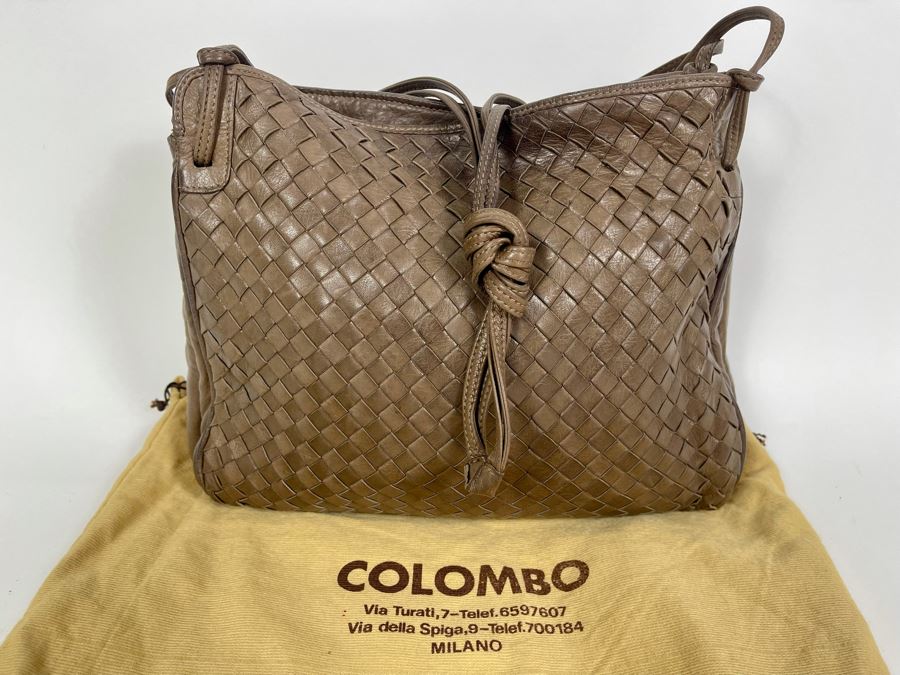 Leather Woven Colombo Handbag With Dust Cover From Milano Italy