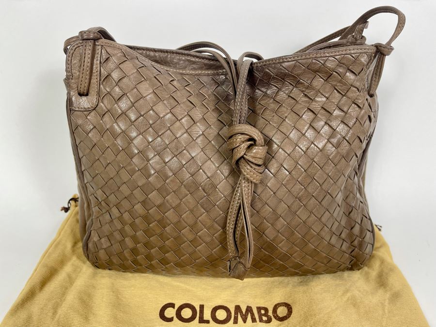 Leather Woven Colombo Handbag With Dust Cover From Milano Italy [Photo 4]