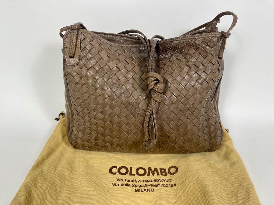 Leather Woven Colombo Handbag With Dust Cover From Milano Italy [Photo 3]