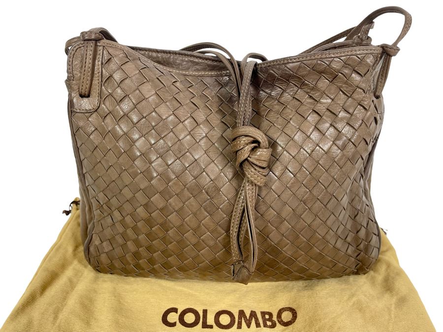 Leather Woven Colombo Handbag With Dust Cover From Milano Italy