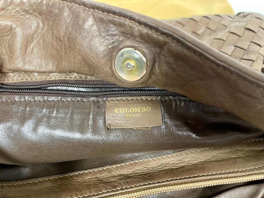 Leather Woven Colombo Handbag With Dust Cover From Milano Italy [Photo 8]