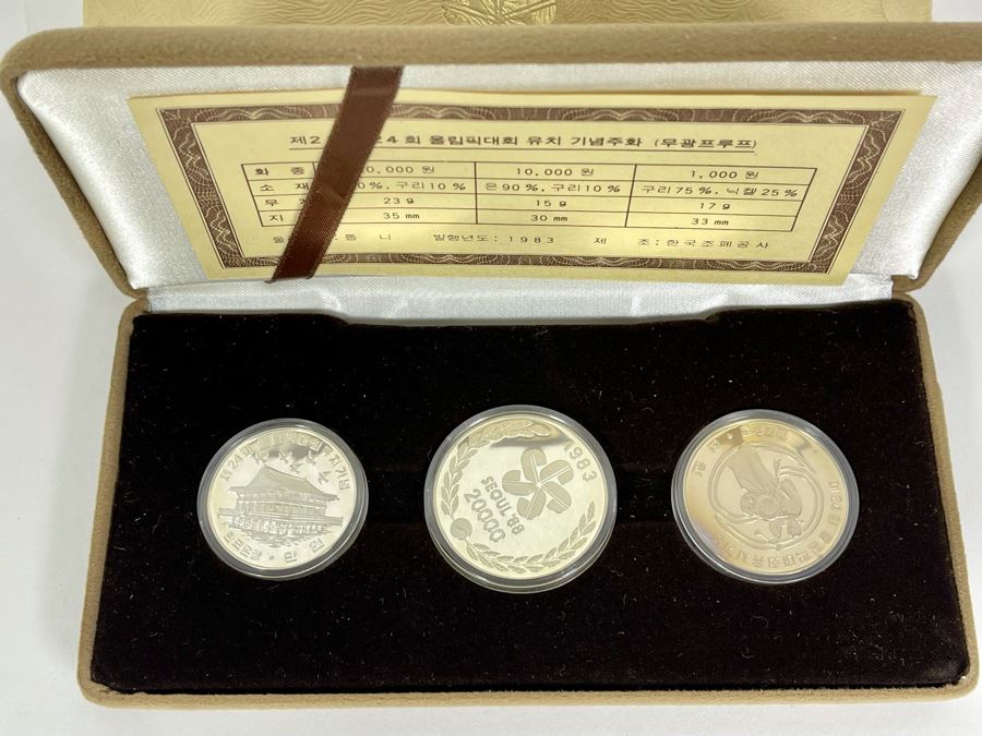 1983 24th Olympic Games Seoul Korea Silver Commemorative Coins Proof Set With COA And Box [Photo 4]