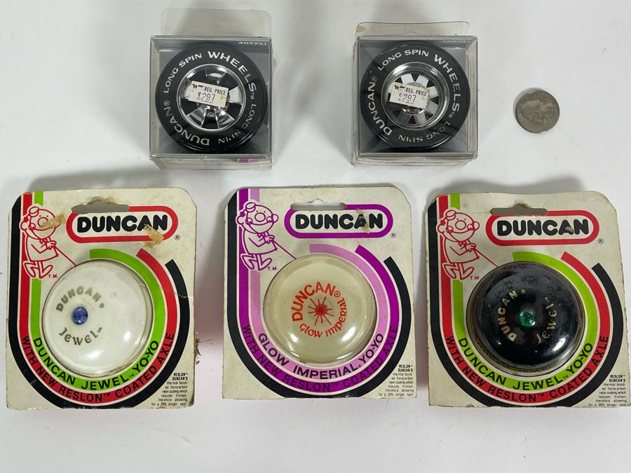 Vintage Original New Old Stock DUNCAN Yo-Yos: (2) DUNCAN Jewel, (1) DUNCAN Glow Imperial And (2) DUNCAN Long Spin Wheels [Photo 3]