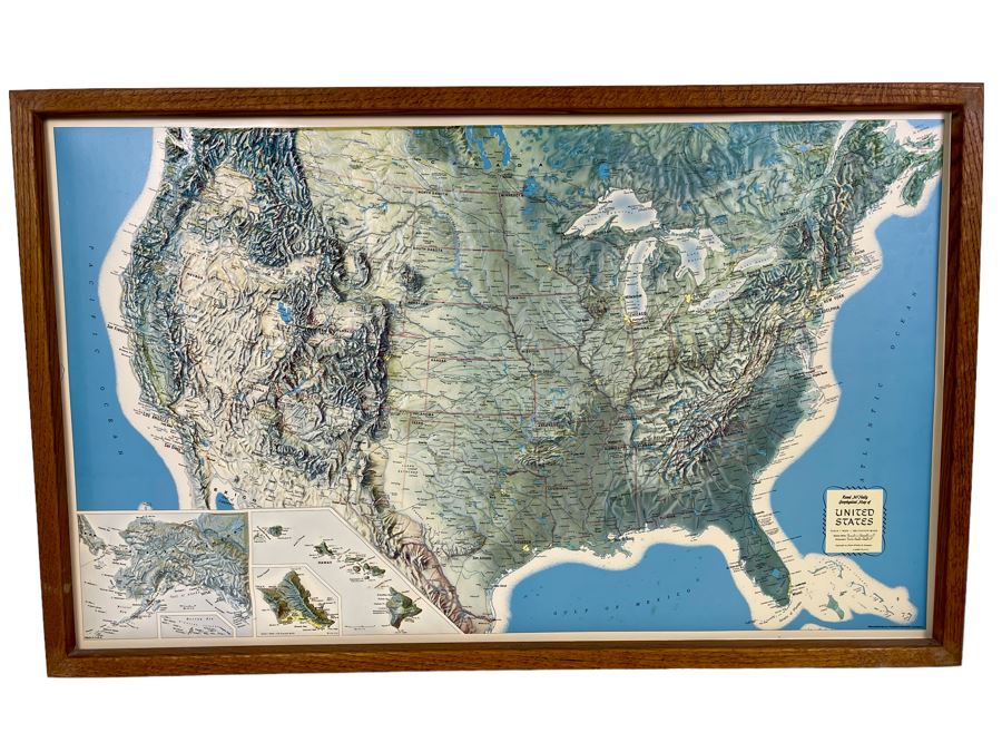 Vintage Rand McNally Geophysical Topographic Map Of The United States Framed 34 X 21.5