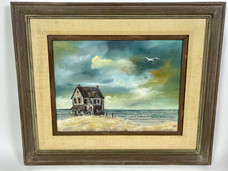 Original Painting On Board 16 X 12 Of Beach House Signed Clark Framed 24 X 20 [Photo 3]
