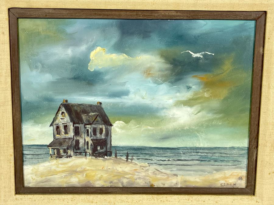 Original Painting On Board 16 X 12 Of Beach House Signed Clark Framed 24 X 20 [Photo 1]