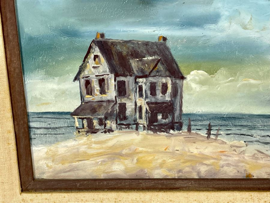 Original Painting On Board 16 X 12 Of Beach House Signed Clark Framed 24 X 20 [Photo 5]