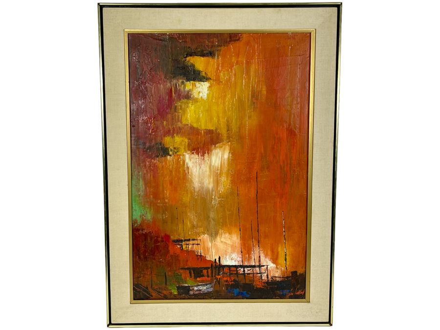 Original Abstract Painting On Canvas Signed Jon Holland? 24 X 36 Framed 31 X 42 [Photo 1]