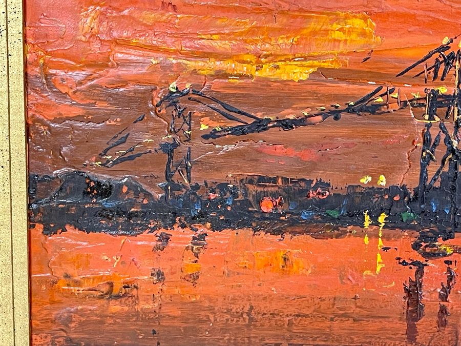 Original Abstract Painting On Board Of The Golden Gate Bridge In San Francisco Signed Jon Holland? 40 X 13 Framed 47 X 21 [Photo 20]