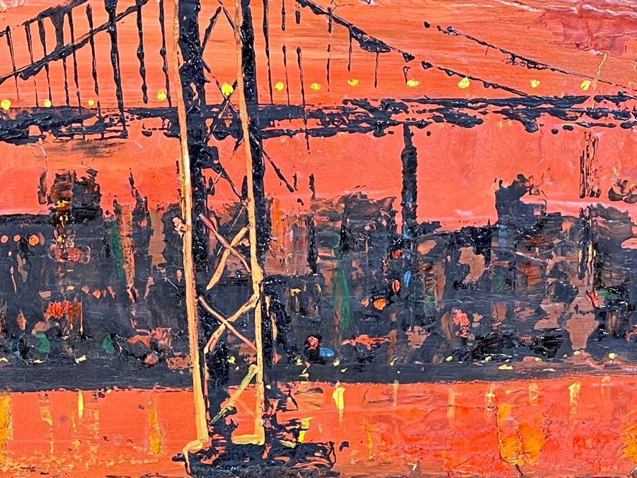 Original Abstract Painting On Board Of The Golden Gate Bridge In San Francisco Signed Jon Holland? 40 X 13 Framed 47 X 21 [Photo 16]