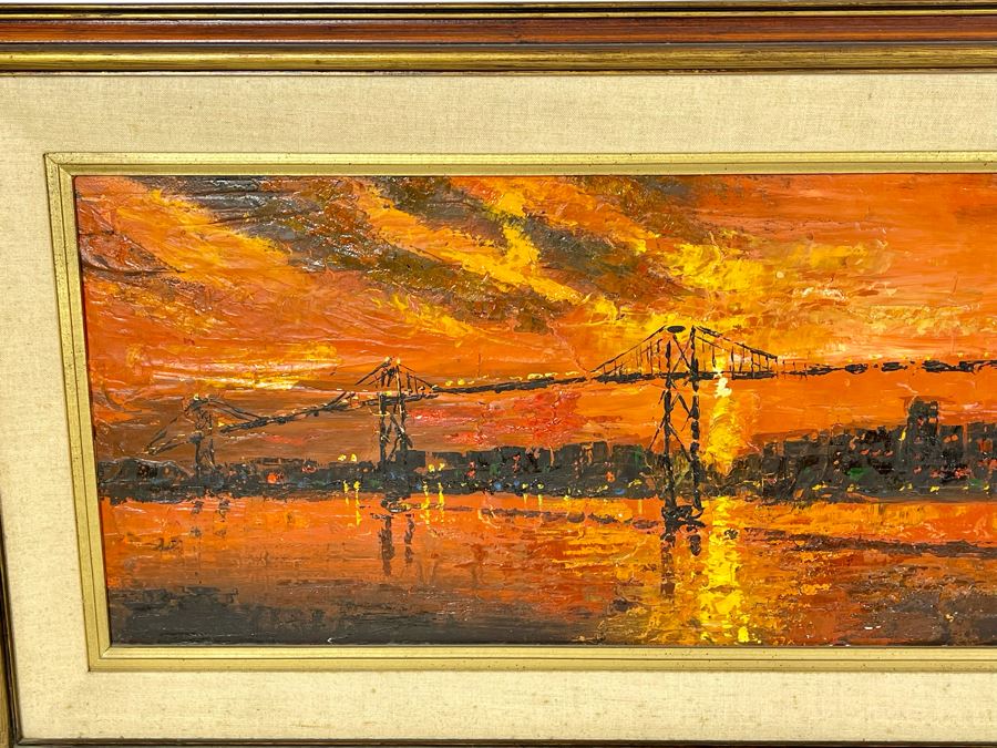 Original Abstract Painting On Board Of The Golden Gate Bridge In San Francisco Signed Jon Holland? 40 X 13 Framed 47 X 21 [Photo 8]