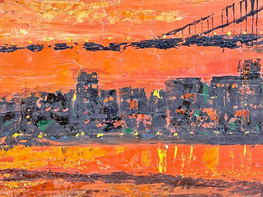 Original Abstract Painting On Board Of The Golden Gate Bridge In San Francisco Signed Jon Holland? 40 X 13 Framed 47 X 21 [Photo 17]