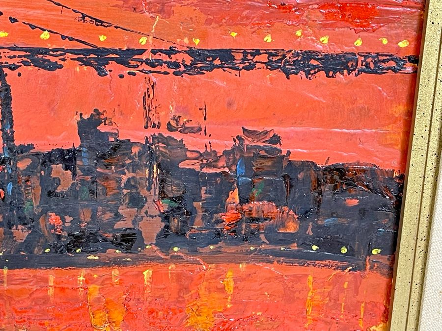 Original Abstract Painting On Board Of The Golden Gate Bridge In San Francisco Signed Jon Holland? 40 X 13 Framed 47 X 21 [Photo 15]