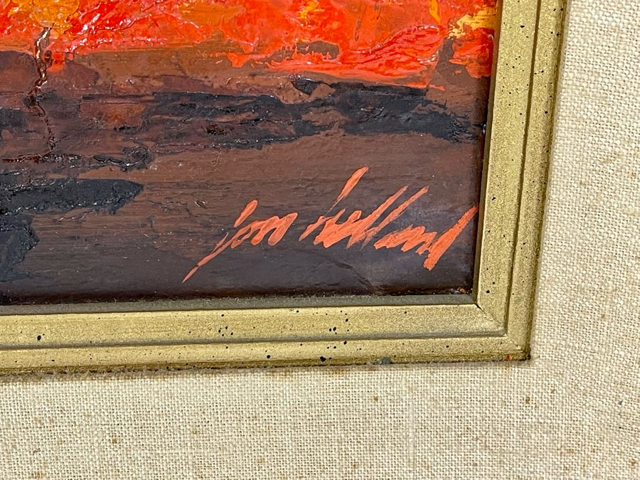 Original Abstract Painting On Board Of The Golden Gate Bridge In San Francisco Signed Jon Holland? 40 X 13 Framed 47 X 21 [Photo 13]