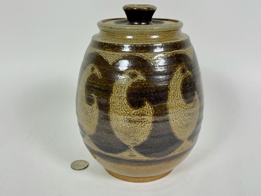 Mid-Century Pottery Jar With Lid Signed Darrah 7W X 9H [Photo 2]