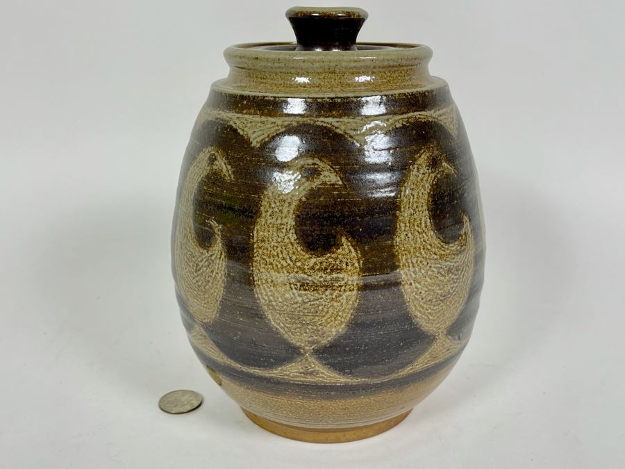 Mid-Century Pottery Jar With Lid Signed Darrah 7W X 9H [Photo 3]