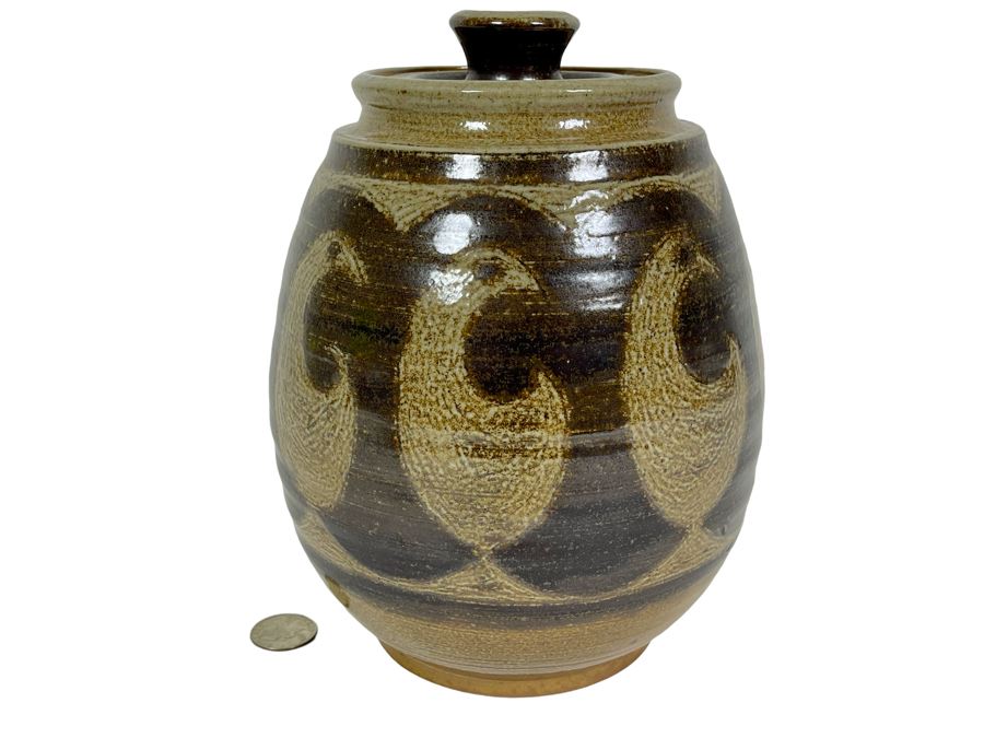 Mid-Century Pottery Jar With Lid Signed Darrah 7W X 9H [Photo 1]