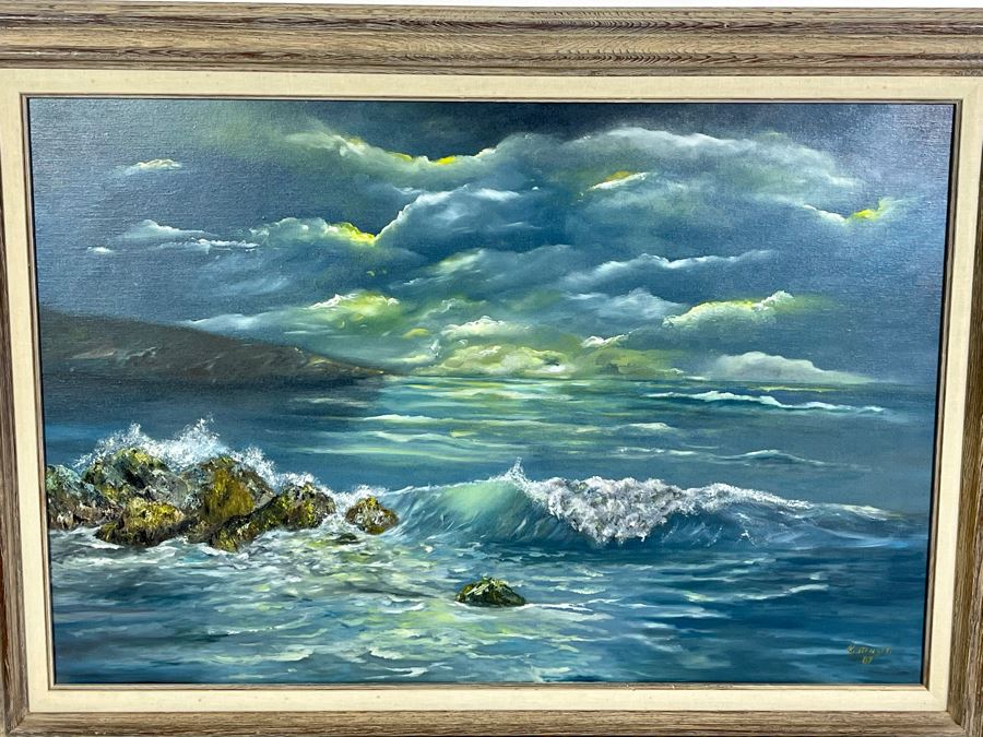 Original Seascape Ocean Painting On Canvas 36 X 24 Framed 43 X 31 By Mary Kattengell [Photo 4]