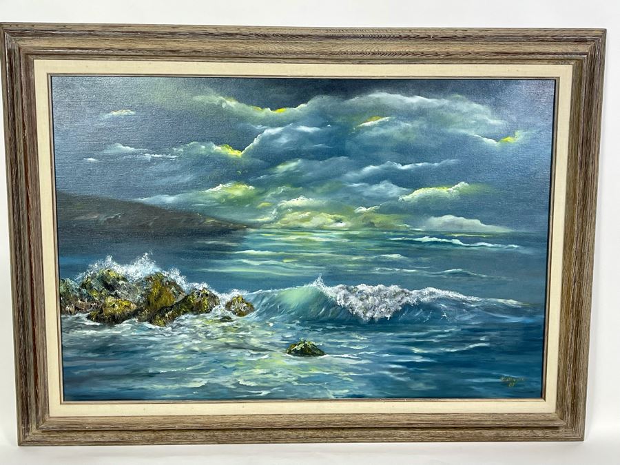 Original Seascape Ocean Painting On Canvas 36 X 24 Framed 43 X 31 By Mary Kattengell [Photo 3]