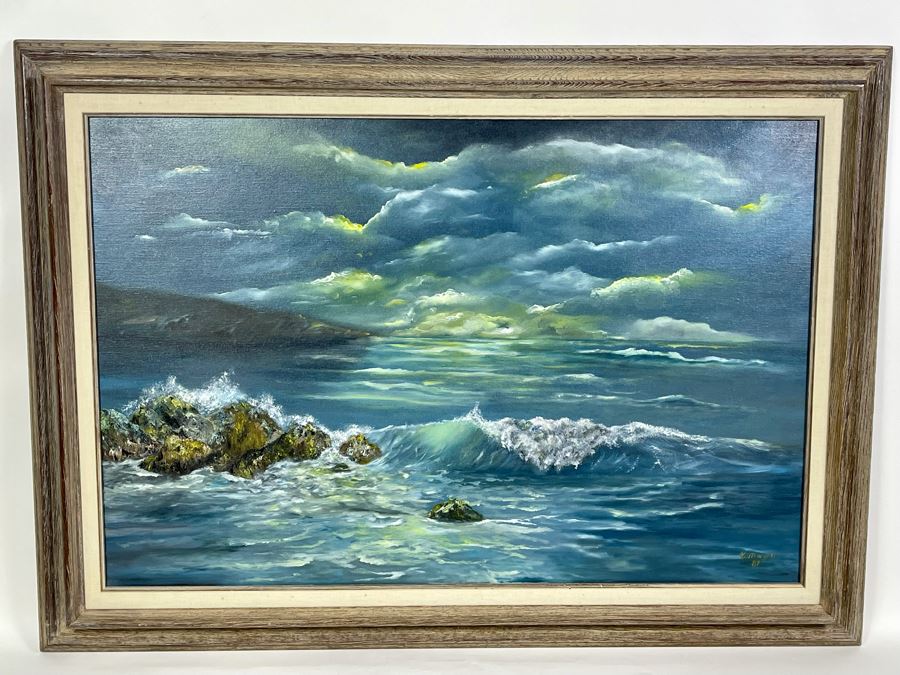 Original Seascape Ocean Painting On Canvas 36 X 24 Framed 43 X 31 By Mary Kattengell [Photo 2]