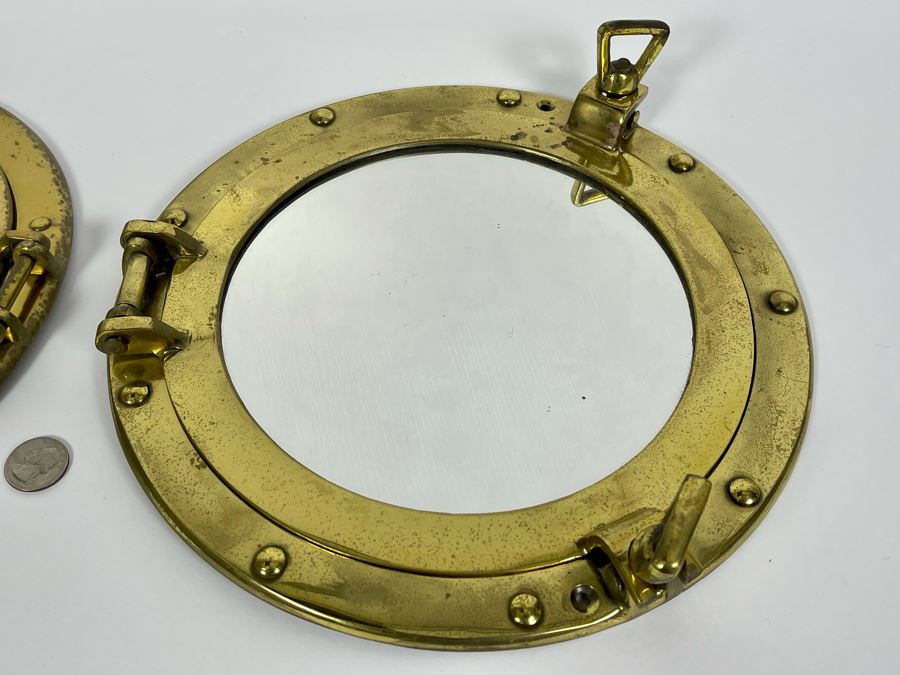 Pair Of Brass Ship's Porthole Wall Mirrors 12W [Photo 6]