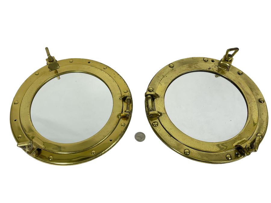Pair Of Brass Ship's Porthole Wall Mirrors 12W [Photo 1]