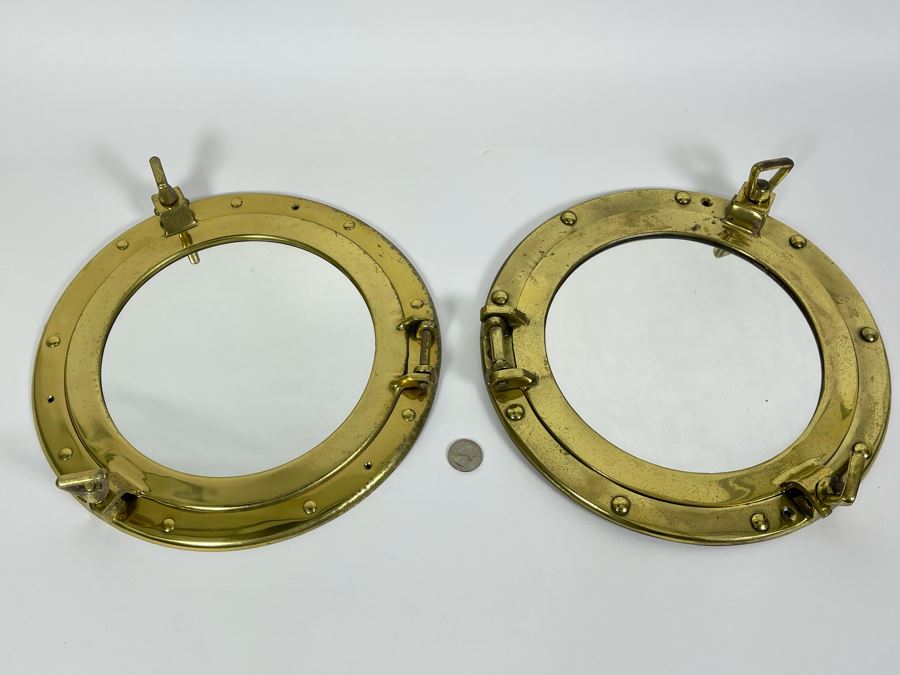 Pair Of Brass Ship's Porthole Wall Mirrors 12W [Photo 2]