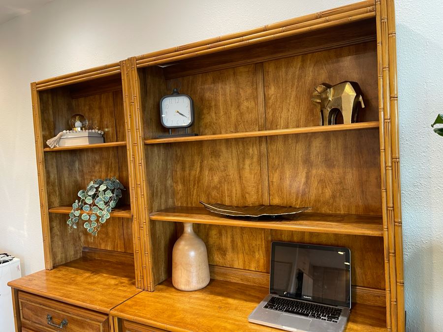 Four Piece Hollywood Regency Wooden Desk Wall Cabinet With Drawers 6'W X 18'D X 6'H [Photo 6]