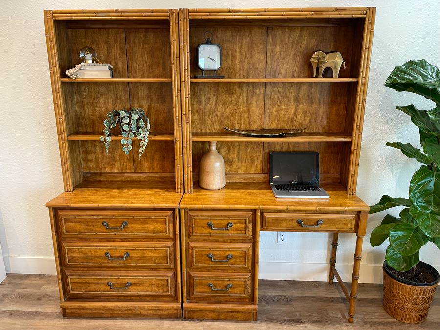 Four Piece Hollywood Regency Wooden Desk Wall Cabinet With Drawers 6'W X 18'D X 6'H [Photo 2]