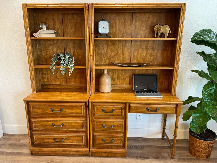 Four Piece Hollywood Regency Wooden Desk Wall Cabinet With Drawers 6'W X 18'D X 6'H [Photo 3]